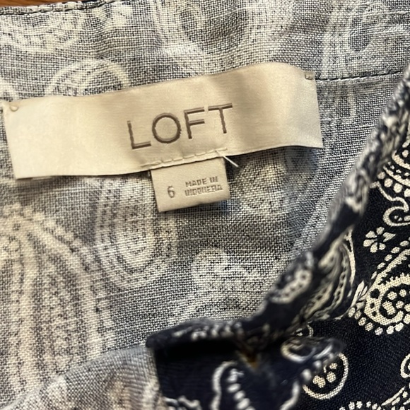 LOFT Navy & White Paisley Linen Dress Size 6 - Picture 5 of 16